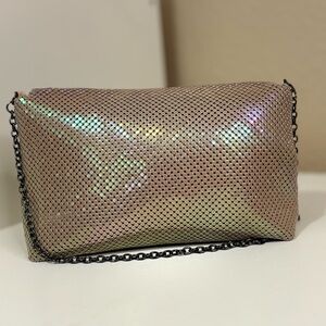 Jessica McClintock Gold Iridescent Mesh Evening Clutch Purse Chain Strap ✨